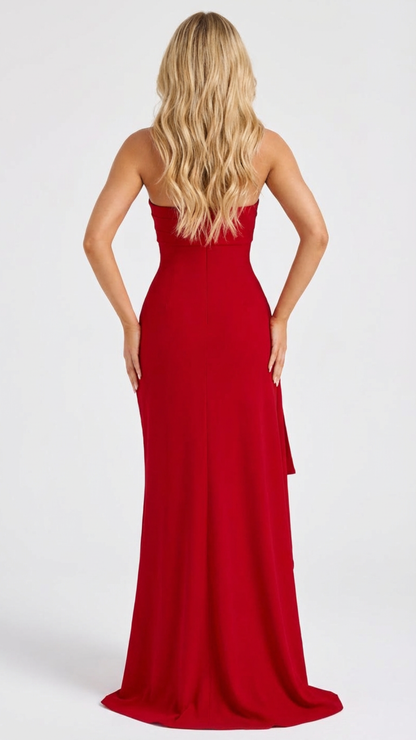 Tamsin | Strapless Ruched High Slit Maxi Dress