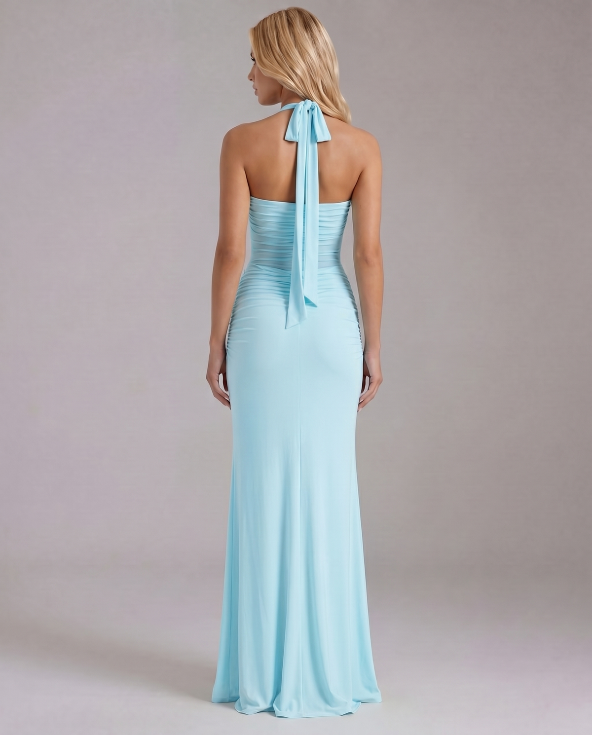 Zelda | Twist Halter Ruched Maxi Dress