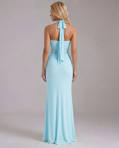 Zelda | Twist Halter Ruched Maxi Dress