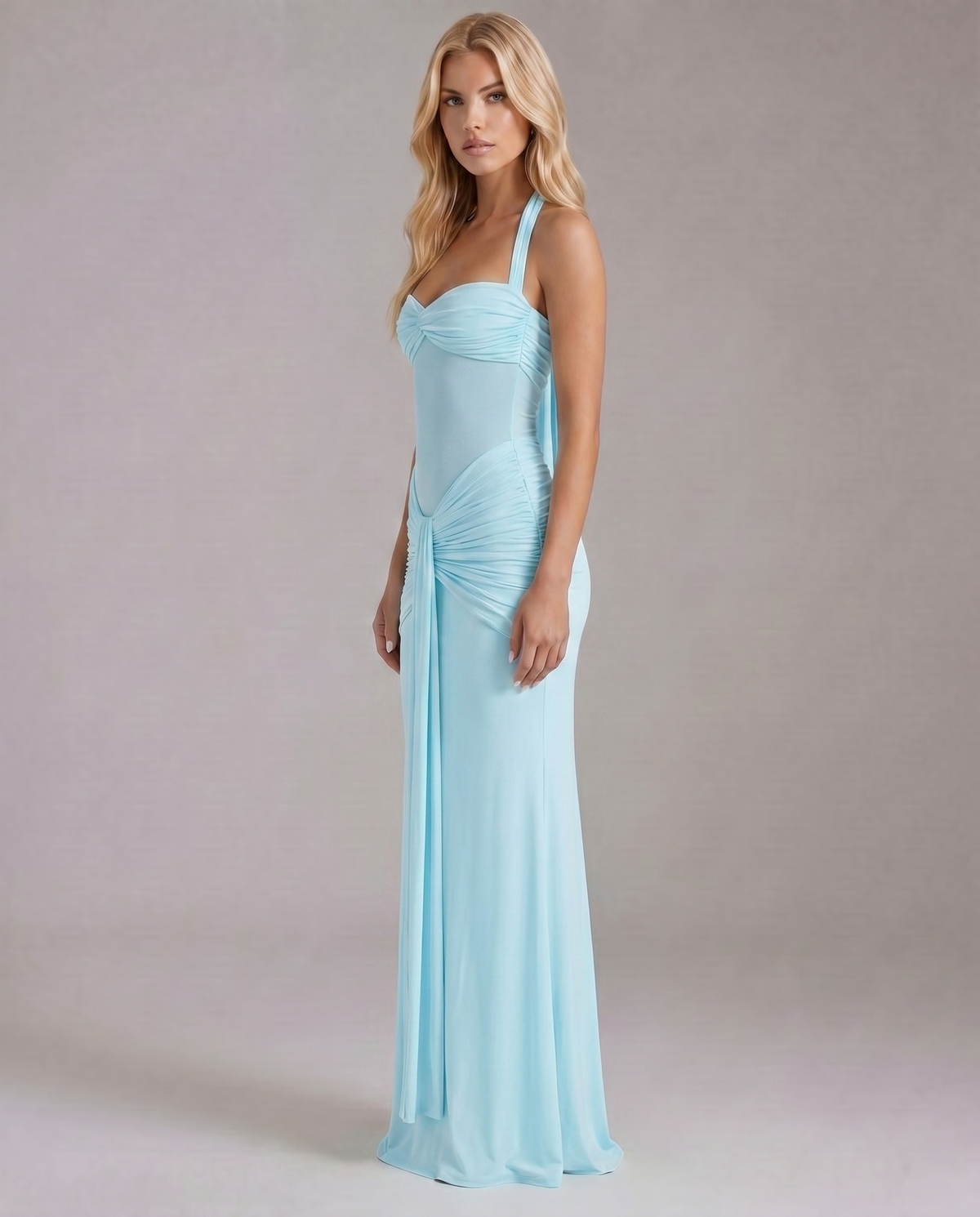 Zelda | Twist Halter Ruched Maxi Dress