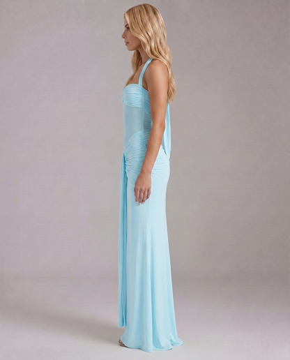 Zelda | Twist Halter Ruched Maxi Dress