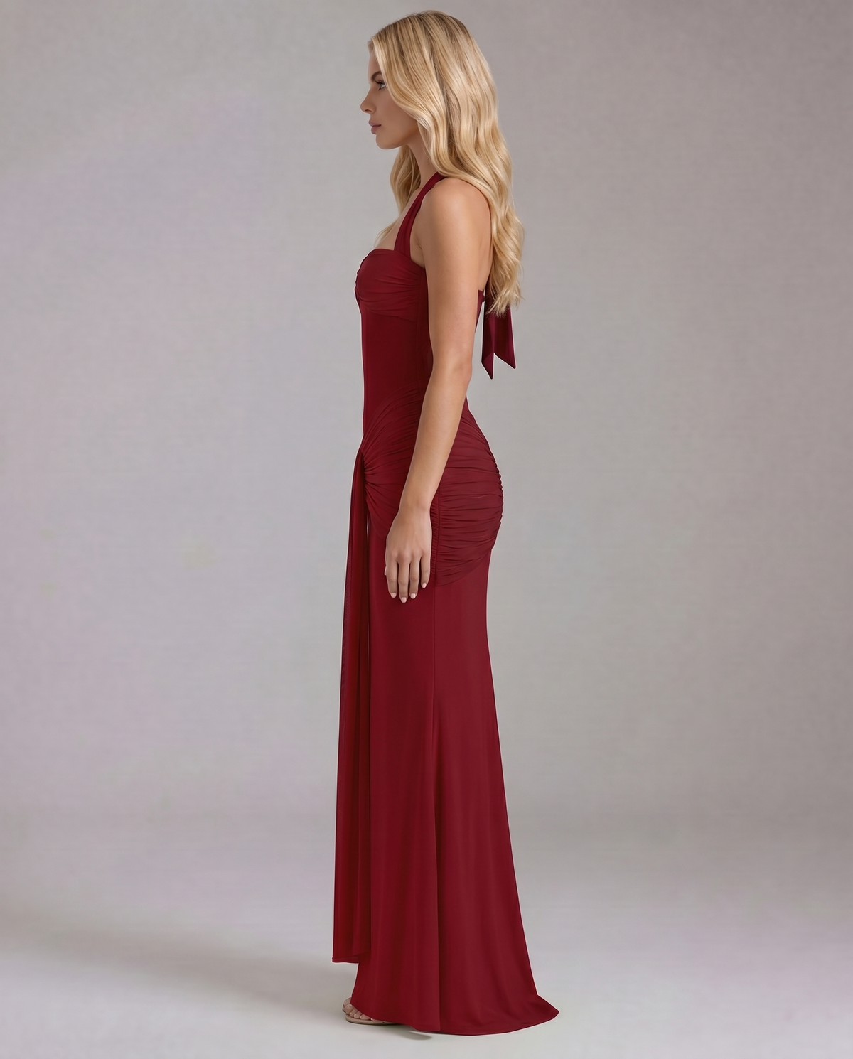 Zelda | Twist Halter Ruched Maxi Dress