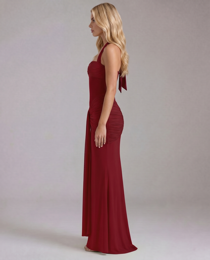 Zelda | Twist Halter Ruched Maxi Dress