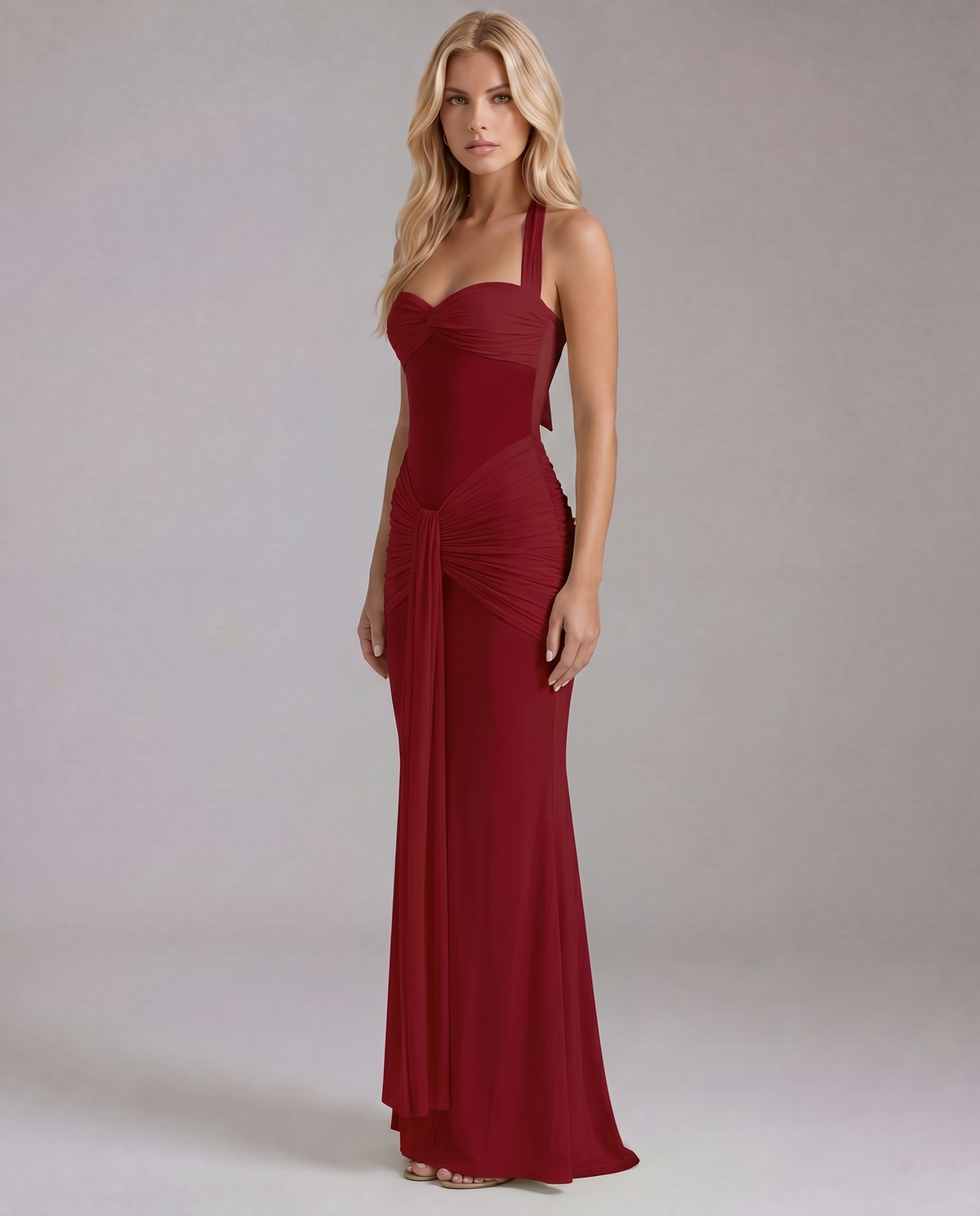Zelda | Twist Halter Ruched Maxi Dress