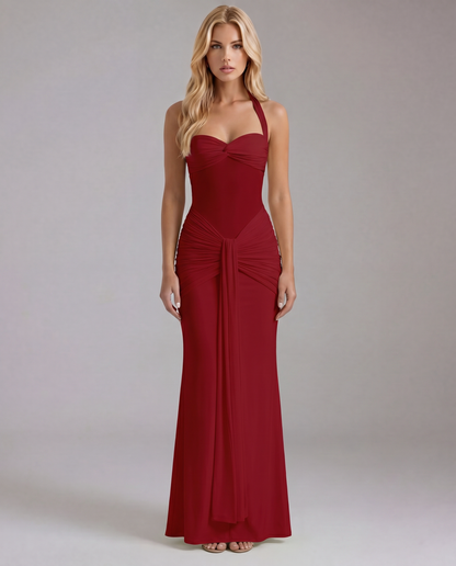 Zelda | Twist Halter Ruched Maxi Dress