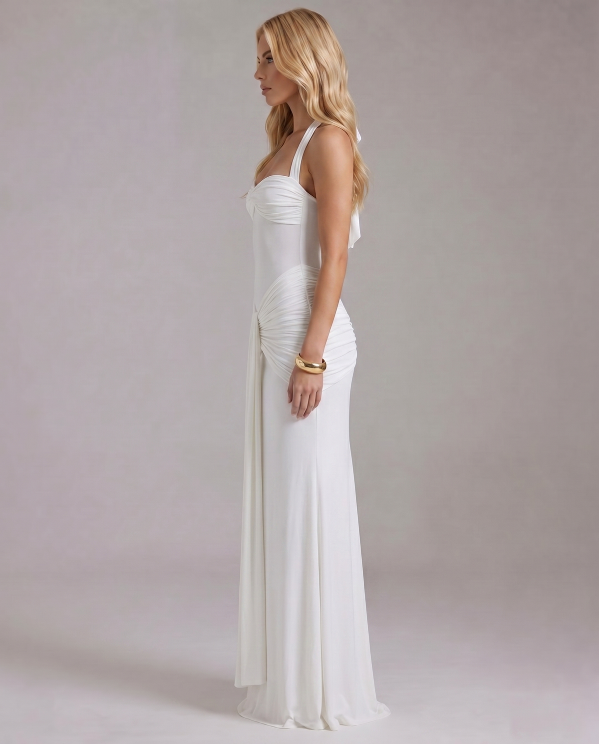 Zelda | Twist Halter Ruched Maxi Dress