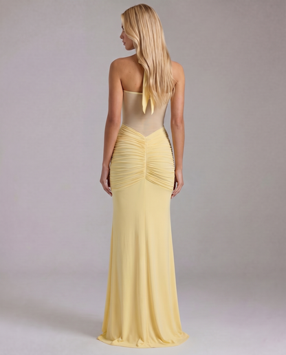 Zelda | Twist Halter Ruched Maxi Dress