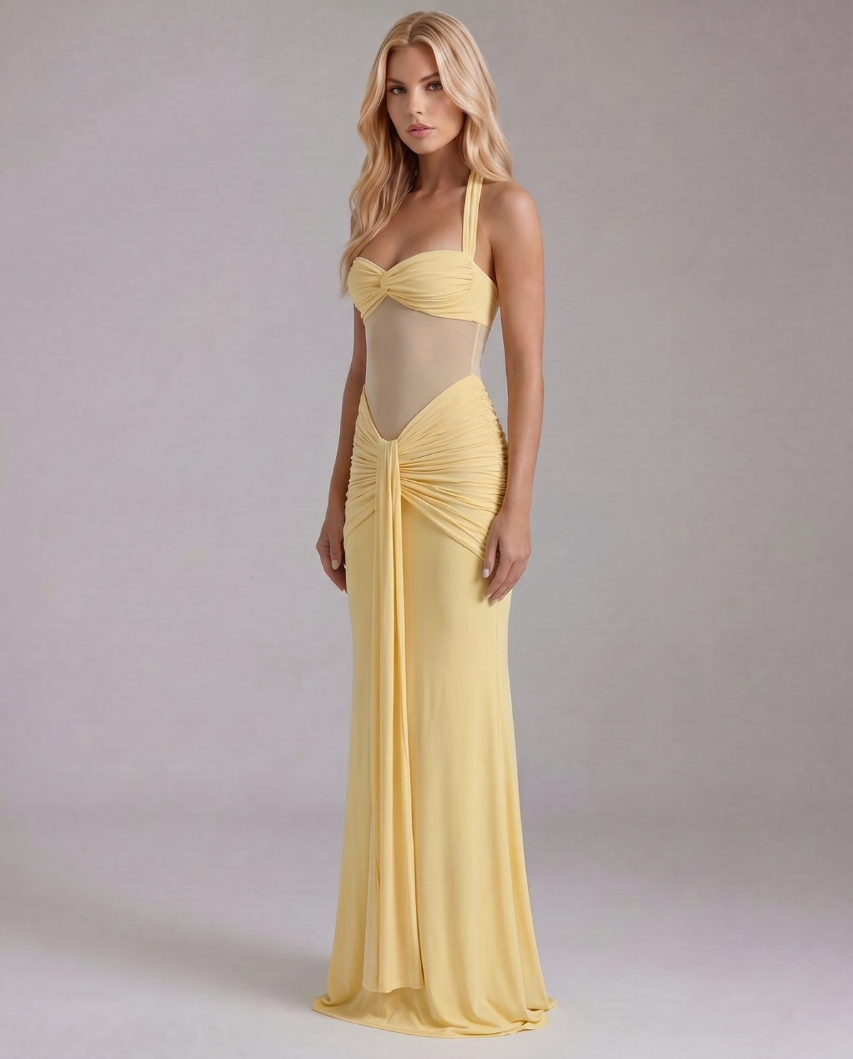 Zelda | Twist Halter Ruched Maxi Dress