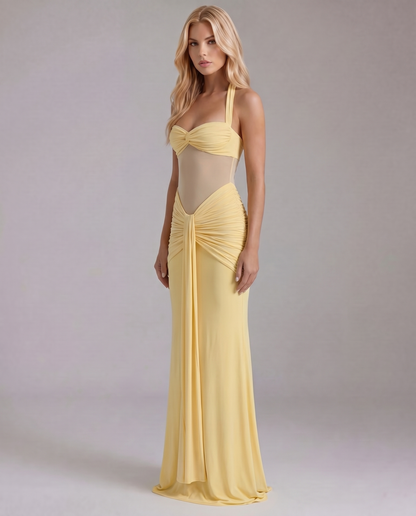 Zelda | Twist Halter Ruched Maxi Dress