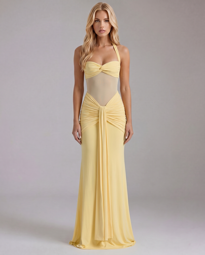 Zelda | Twist Halter Ruched Maxi Dress