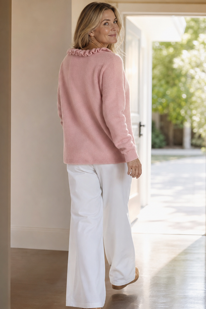 Liora | Ruffle Collar Stretch Knit Cardigan