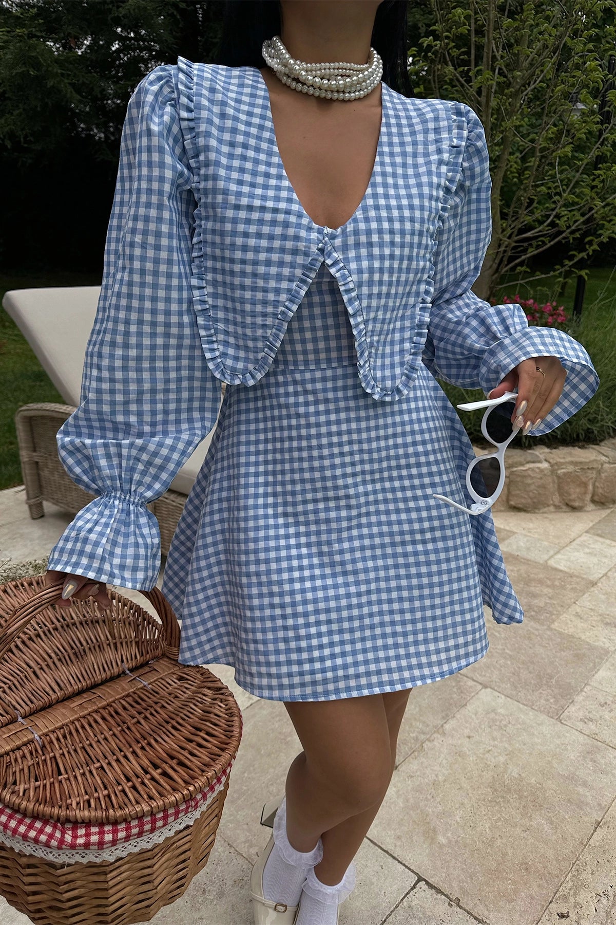 Blaues Minikleid mit Gingham-Muster