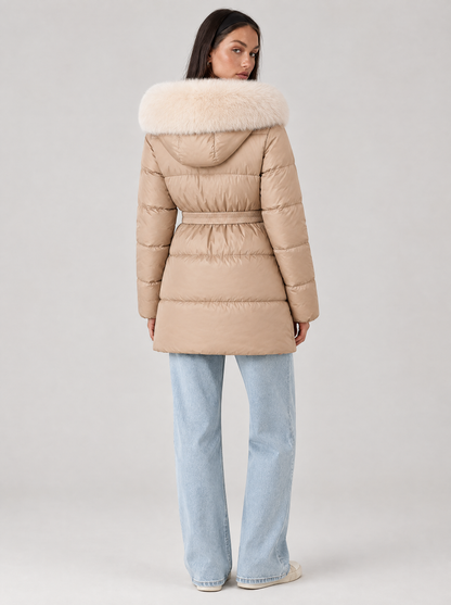 Ilsa | Faux Fur Hood Belted Quilted Puffer Jacket