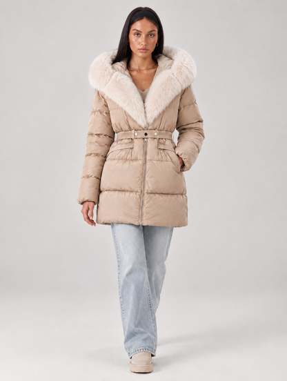 Ilsa | Faux Fur Hood Belted Quilted Puffer Jacket
