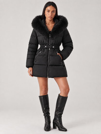 Ilsa | Faux Fur Hood Belted Quilted Puffer Jacket