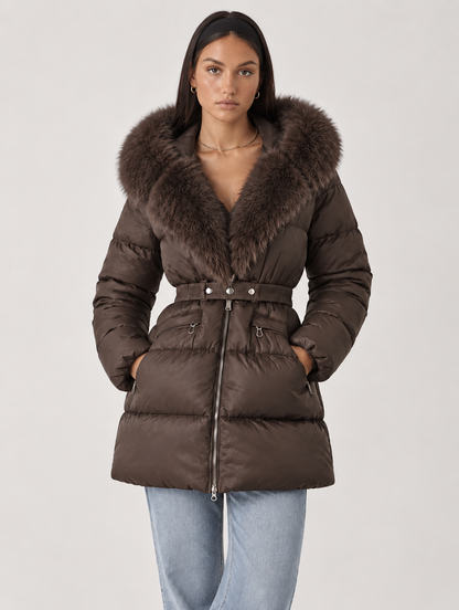 Ilsa | Faux Fur Hood Belted Quilted Puffer Jacket